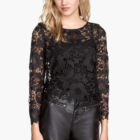 Black Lace Long-Sleeved Top - Picture 1 of 7